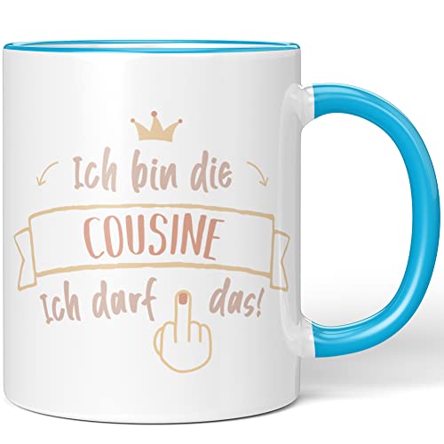 JUNIWORDS Tasse, Ich Bin die Cousine. Ich darf das, Blau (1005767) von JUNIWORDS