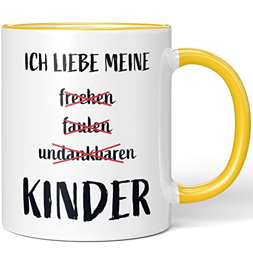 JUNIWORDS Tasse, Ich Liebe Meine frechen faulen undankbaren Kinder, Gelb (1008536) von JUNIWORDS