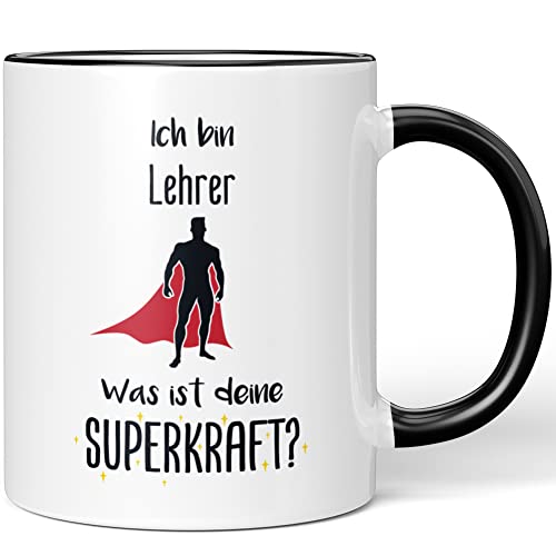 JUNIWORDS Tasse, Ich bin Lehrer. Was ist deine Superkraft?, Schwarz (5938293) von JUNIWORDS