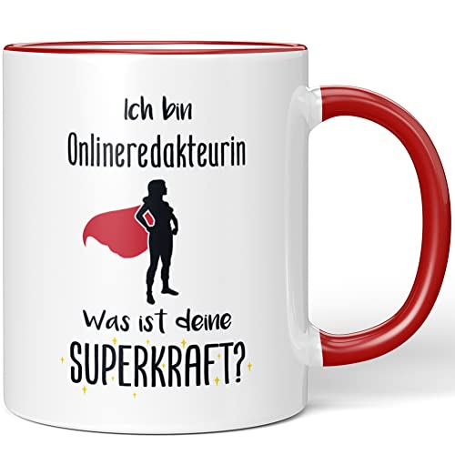 JUNIWORDS Tasse, Ich bin Onlineredakteurin. Was ist deine Superkraft?, Rot (5942495) von JUNIWORDS