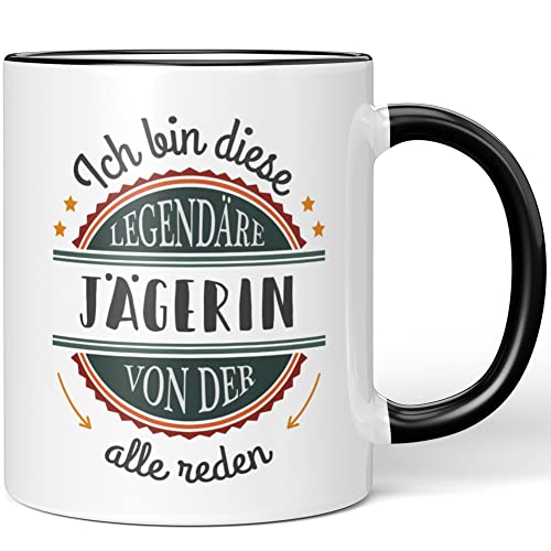 JUNIWORDS Tasse, Ich bin diese legendäre Jägerin, von der alle reden, Schwarz (5053738) von JUNIWORDS