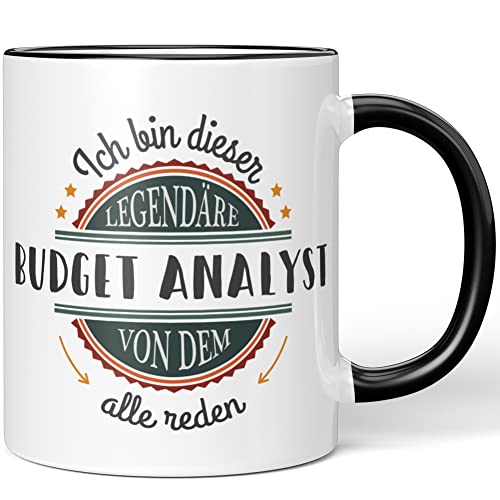 JUNIWORDS Tasse, Ich bin dieser legendäre Budget Analyst, von dem alle reden, Schwarz (5042797) von JUNIWORDS