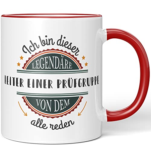 JUNIWORDS Tasse, Ich bin dieser legendäre Leiter einer Prüfgruppe, von dem alle reden, Rot (5058113) von JUNIWORDS