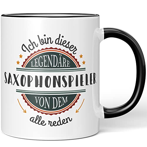 JUNIWORDS Tasse, Ich bin dieser legendäre Saxophonspieler, von dem alle reden, Schwarz (5066434) von JUNIWORDS