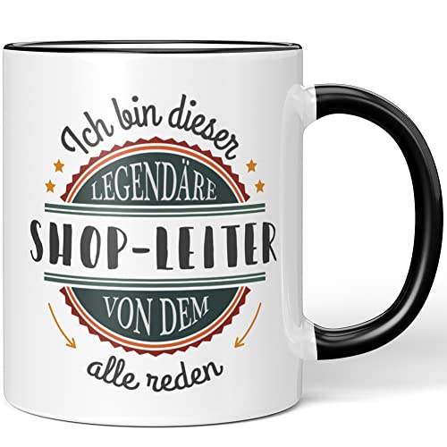 JUNIWORDS Tasse, Ich bin dieser legendäre Shop-Leiter, von dem alle reden, Schwarz (5068157) von JUNIWORDS