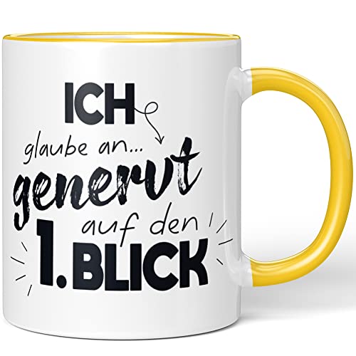 JUNIWORDS Tasse, Ich glaube an genervt auf den 1. Blick, Gelb (1005453) von JUNIWORDS