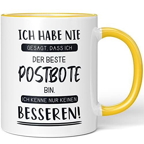 JUNIWORDS Tasse, Ich habe nie gesagt, dass ich der beste Postbote bin. Ich kenne nur keinen besseren!, Gelb (1008003) von JUNIWORDS