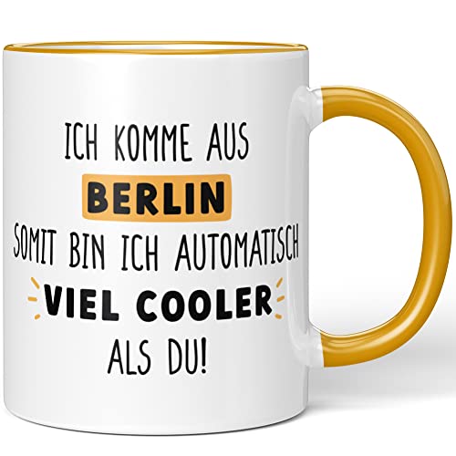 JUNIWORDS Tasse, Ich komme aus Berlin, somit bin ich automatisch viel cooler als du!, Dunkelgelb (1009052) von JUNIWORDS