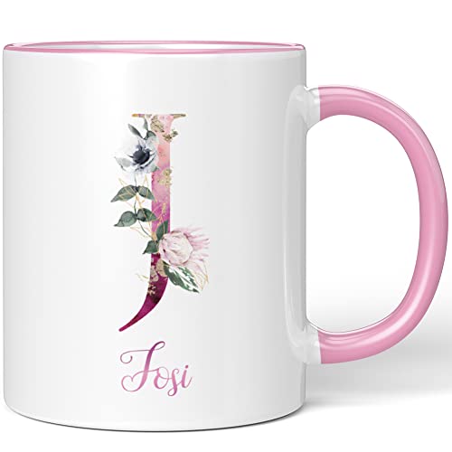 JUNIWORDS Tasse, Josi, Name Anfangsbuchstabe Initial Alphabet Floral Buchstabe J Monogramm Motiv, Rosa (5516872) von JUNIWORDS