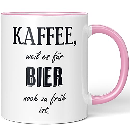 JUNIWORDS Tasse, Kaffee, weil es für Bier noch zu früh ist, Rosa (1009545) von JUNIWORDS