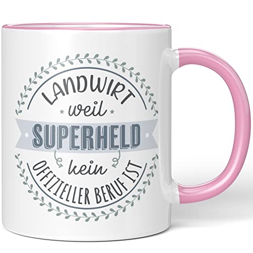 JUNIWORDS Tasse, Landwirt, weil Superheld kein offizieller Beruf ist, Wähle Farbe, Rosa von JUNIWORDS