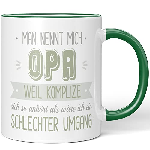 JUNIWORDS Tasse, Man nennt mich Opa, weil Komplize sich so anhört als wäre ich ein schlechter Umgang, Wähle Farbe, Grün von JUNIWORDS