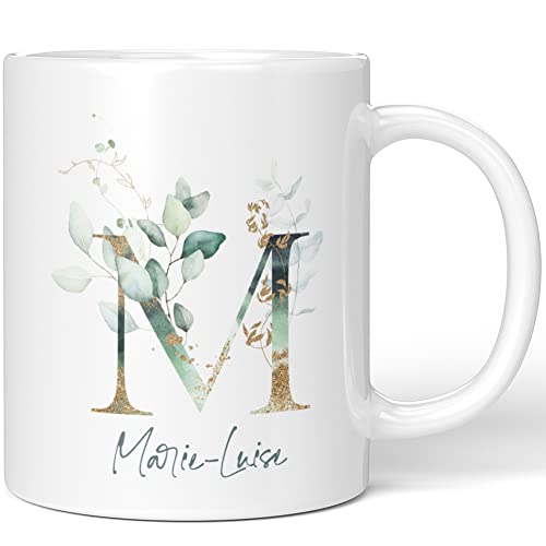 JUNIWORDS Tasse, Marie-Luise, Name Anfangsbuchstabe Initial Alphabet Floral Buchstabe M Monogramm Motiv, Weiß (5465134) von JUNIWORDS