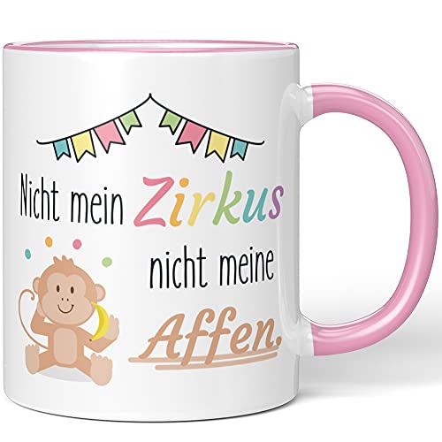 JUNIWORDS Tasse, Nicht mein Zirkus nicht meine Affen, Wähle Farbe, Rosa von JUNIWORDS