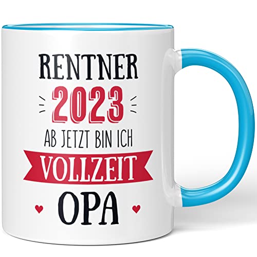 JUNIWORDS Tasse, RENTNER 2023 Ab jetzt bin ich Vollzeit Opa, Blau (1008183) von JUNIWORDS