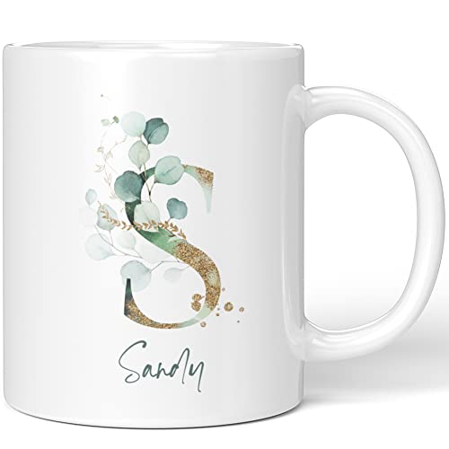 JUNIWORDS Tasse, Sandy, Name Anfangsbuchstabe Initial Alphabet Floral Buchstabe S Monogramm Motiv, Weiß (5478212) von JUNIWORDS