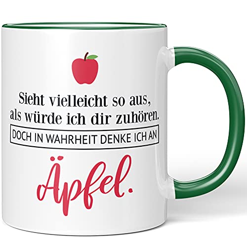 JUNIWORDS Tasse, Sieht vielleicht so aus, als würde ich dir zuhören. Doch in Wahrheit denke ich an Äpfel (1001579), Wähle Farbe, Grün von JUNIWORDS