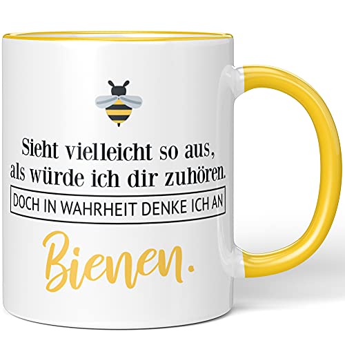 JUNIWORDS Tasse, Sieht vielleicht so aus, als würde ich dir zuhören. Doch in Wahrheit denke ich an Bienen (1001508), Wähle Farbe, Gelb von JUNIWORDS