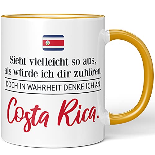 JUNIWORDS Tasse, Sieht vielleicht so aus, als würde ich dir zuhören. Doch in Wahrheit denke ich an Costa Rica (1001365), Wähle Farbe, Dunkelgelb von JUNIWORDS