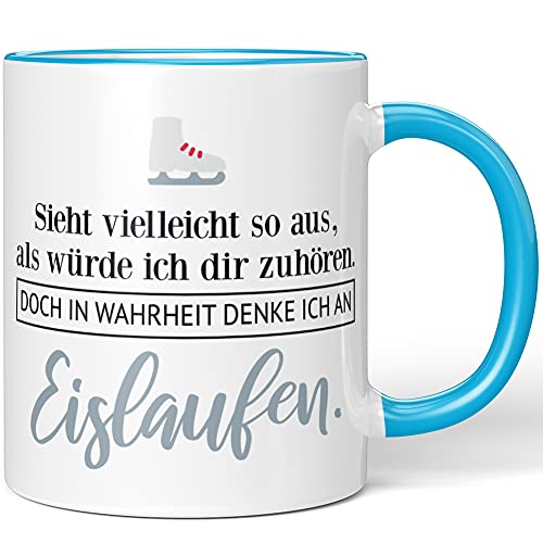 JUNIWORDS Tasse, Sieht vielleicht so aus, als würde ich dir zuhören. Doch in Wahrheit denke ich an Eislaufen (1001432), Wähle Farbe, Blau von JUNIWORDS