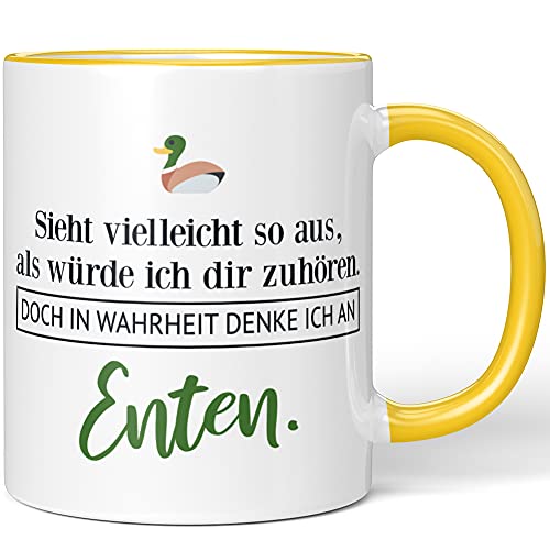 JUNIWORDS Tasse, Sieht vielleicht so aus, als würde ich dir zuhören. Doch in Wahrheit denke ich an Enten (1001542), Wähle Farbe, Gelb von JUNIWORDS