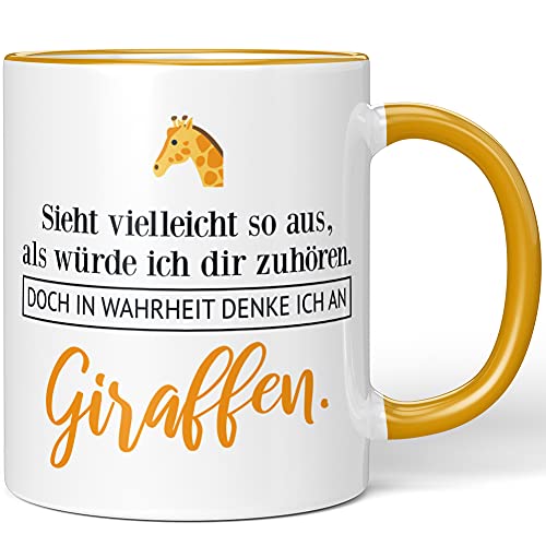 JUNIWORDS Tasse, Sieht vielleicht so aus, als würde ich dir zuhören. Doch in Wahrheit denke ich an Giraffen (1001505), Wähle Farbe, Dunkelgelb von JUNIWORDS