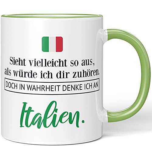 JUNIWORDS Tasse, Sieht vielleicht so aus, als würde ich dir zuhören. Doch in Wahrheit denke ich an Italien (1001306), Wähle Farbe, Hellgrün von JUNIWORDS