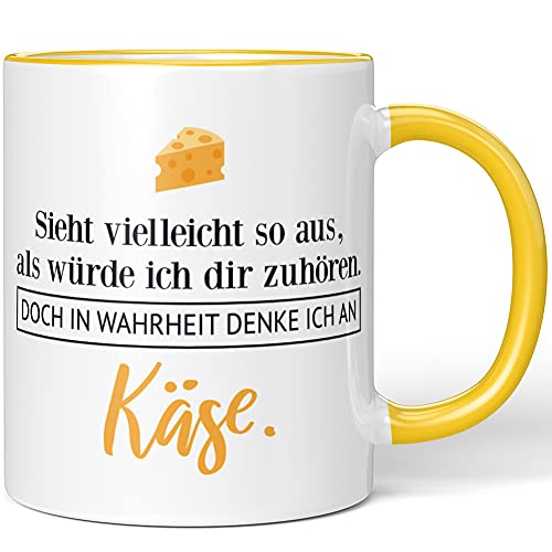 JUNIWORDS Tasse, Sieht vielleicht so aus, als würde ich dir zuhören. Doch in Wahrheit denke ich an Käse (1001607), Wähle Farbe, Gelb von JUNIWORDS