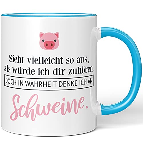 JUNIWORDS Tasse, Sieht vielleicht so aus, als würde ich dir zuhören. Doch in Wahrheit denke ich an Schweine (1001493), Wähle Farbe, Blau von JUNIWORDS