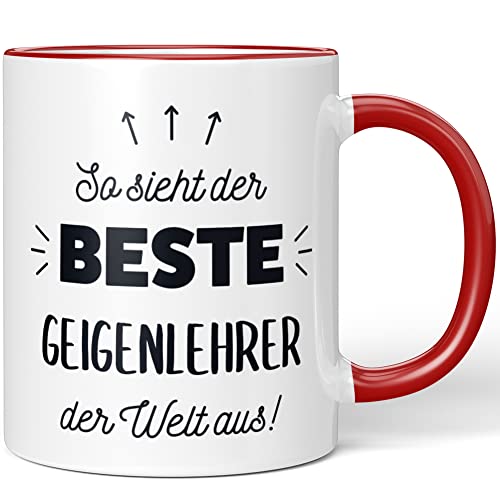 JUNIWORDS Tasse, So sieht der beste Geigenlehrer der Welt aus!, Rot (5853758) von JUNIWORDS