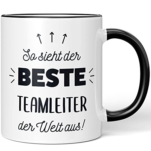 JUNIWORDS Tasse, So sieht der beste Teamleiter der Welt aus!, Schwarz (5874608) von JUNIWORDS