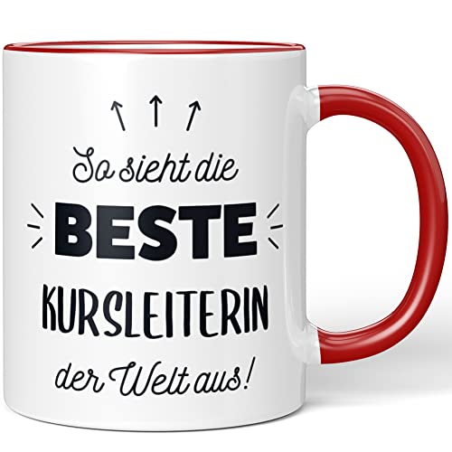 JUNIWORDS Tasse, So sieht die beste Kursleiterin der Welt aus!, Rot (5861028) von JUNIWORDS