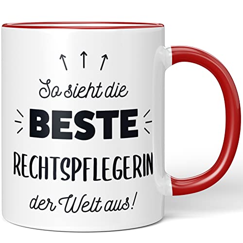 JUNIWORDS Tasse, So sieht die beste Rechtspflegerin der Welt aus!, Rot (5868950) von JUNIWORDS