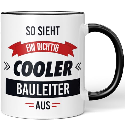 JUNIWORDS Tasse, So sieht ein richtig cooler Bauleiter aus, Schwarz (5806144) von JUNIWORDS