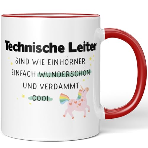 JUNIWORDS Tasse, Technische Leiter sind wie Einhörner. Einfach wunderschön und verdammt cool, Rot (7045019) von JUNIWORDS
