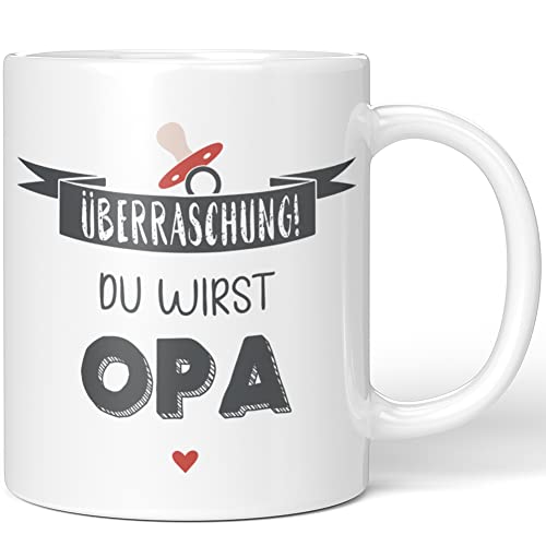 JUNIWORDS Tasse, Überraschung! Du wirst Opa, Weiß (1005460) von JUNIWORDS