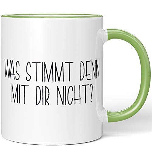 JUNIWORDS Tasse, Was stimmt denn mit dir nicht? (1000478), Wähle Farbe, Hellgrün von JUNIWORDS