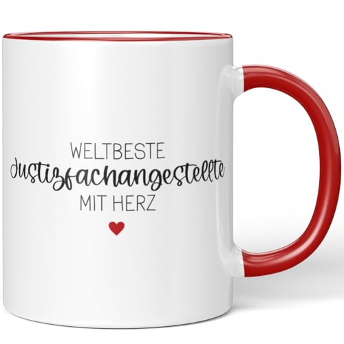 JUNIWORDS Tasse, Weltbeste Justizfachangestellte, Rot (6684147) von JUNIWORDS