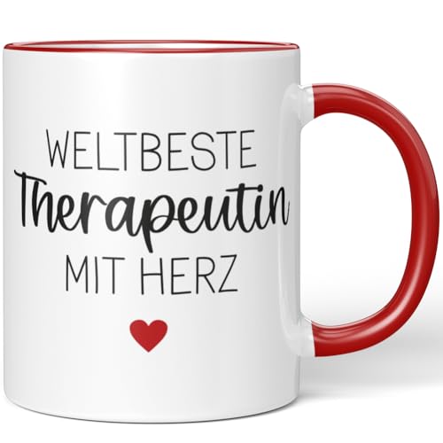 JUNIWORDS Tasse, Weltbeste Therapeutin, Rot (6701645) von JUNIWORDS