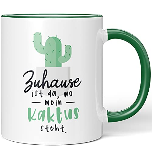 JUNIWORDS Tasse, Zuhause ist da, wo mein Kaktus steht, Wähle Farbe, Grün von JUNIWORDS