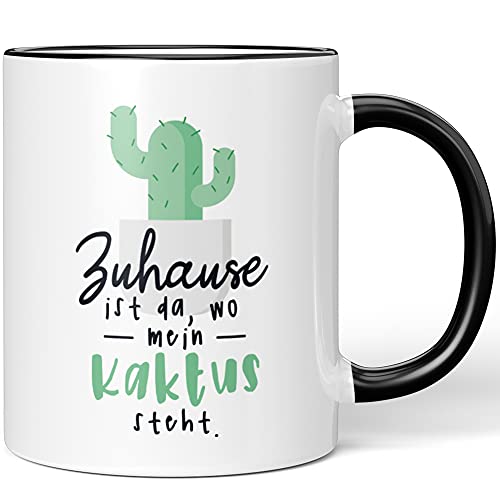 JUNIWORDS Tasse, Zuhause ist da, wo mein Kaktus steht, Wähle Farbe, Schwarz von JUNIWORDS