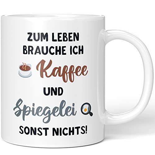 JUNIWORDS Tasse, Zum Leben Brauche ich Kaffee und Spiegelei, sonst Nichts, Weiß (1005382) von JUNIWORDS