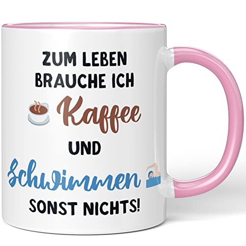 JUNIWORDS Tasse, Zum Leben brauche ich Kaffee und Schwimmen, sonst nichts, Rosa (1005323) von JUNIWORDS