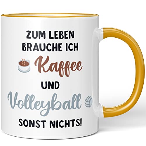 JUNIWORDS Tasse, Zum Leben brauche ich Kaffee und Volleyball, sonst nichts, Dunkelgelb (1005276) von JUNIWORDS