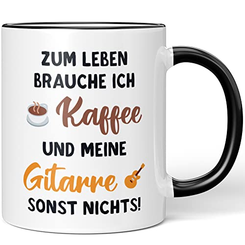 JUNIWORDS Tasse, Zum Leben brauche ich Kaffee und meine Gitarre, sonst nichts, Schwarz (1005284) von JUNIWORDS