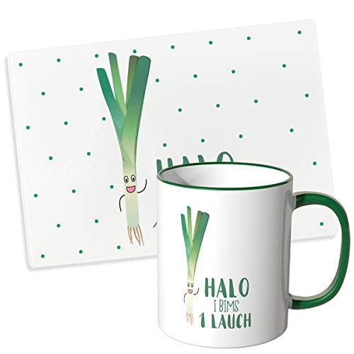 JUNIWORDS Tasse + Glasschneidebrettchen im Set, I bims 1 Lauch von JUNIWORDS