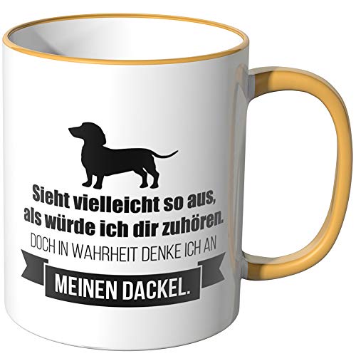JUNIWORDS Tasse - Ich denke an Dackel - Wähle Motiv & Farbe - Dunkelgelb JUNIWORDS Tasse - Ich denke an Dackel - Wähle Motiv & Farbe - Dunkelgelb von JUNIWORDS