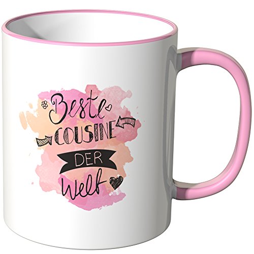 JUNIWORDS Tasse - Wähle Motiv & Farbe - Beste Cousine Aquarell - Rosa von JUNIWORDS