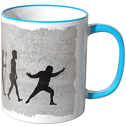 JUNIWORDS Tasse - Wähle Motiv & Farbe - "Evolution Fechten" - Blau von JUNIWORDS