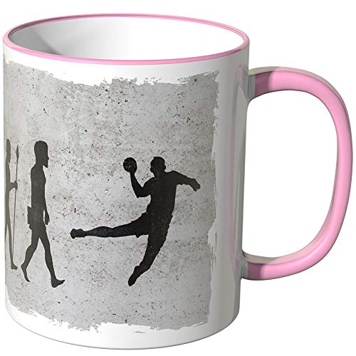 JUNIWORDS Tasse - Wähle Motiv & Farbe - Evolution Handball - Rosa von JUNIWORDS